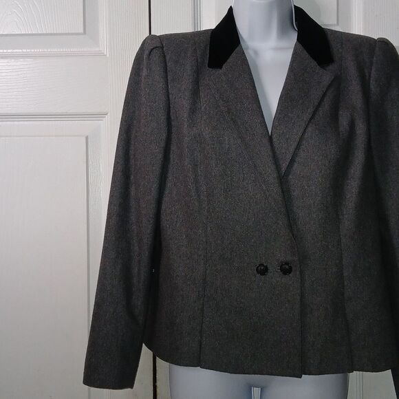 Sasson vintage double breasted gray wool blend cropped blazer   Sz 12   NWOT - Picture 3 of 8